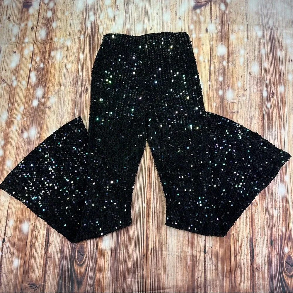 NWT Free People Sequin Slim Pull On Flare Pants Size XS